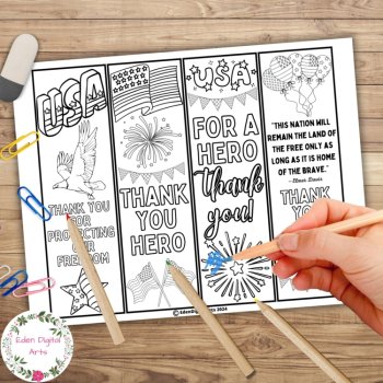 Veterans Appreciation Bundle Thank You Cards and Bookmarks to Color Low Prep, image 3