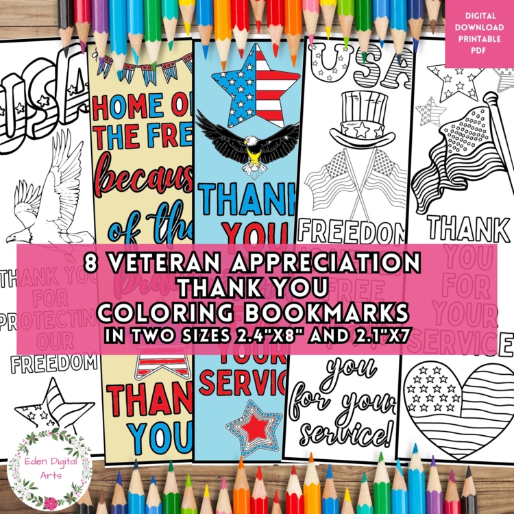 Veteran's Day Coloring Thank You Bookmarks Military Appreciation Low Prep Craft