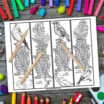 Hope Quote Emily Dickinson Coloring Bookmarks Poetry Activity for Teens DIY Gift, image 2