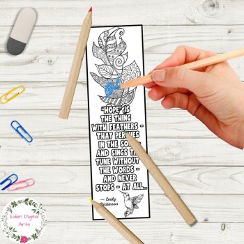 Hope Quote Emily Dickinson Coloring Bookmarks Poetry Activity for Teens DIY Gift, image 4