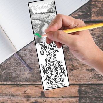 Road Not Taken Robert Frost Quote Bookmarks to Color Coloring Activity DIY Gift, image 3