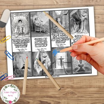 The Raven Quotes by Edgar Allan Poe Bookmarks to Color Book Marker Activity Gift, image 2