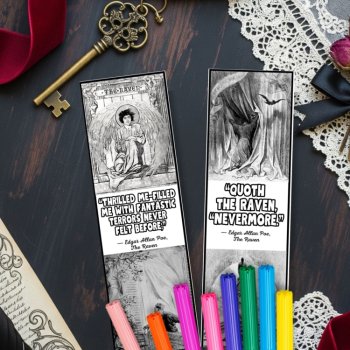 The Raven Quotes by Edgar Allan Poe Bookmarks to Color Book Marker Activity Gift, image 3