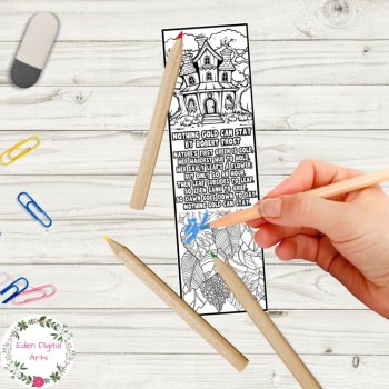 Robert Frost Poem Nothing Gold Can Stay Bookmarks to Color Coloring DIY Gift, image 2