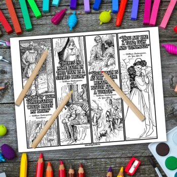 Funny Shakespearean Insults Shakespeare Play Quotes Coloring Bookmarks Fun Gifts, image 2