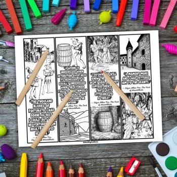 Bookmarks to Color Cask of Amontillado Quotes by Edgar Allan Poe Calm Activity, image 3