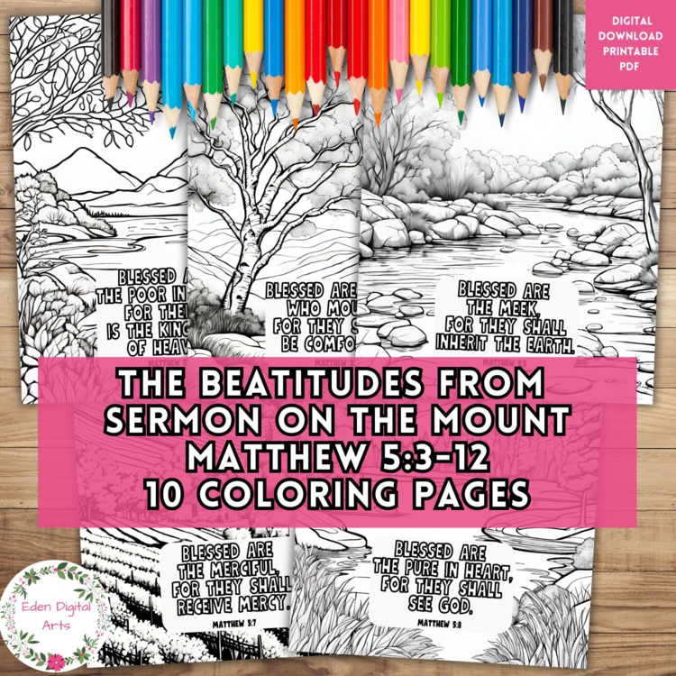 Sermon on the Mount Beatitudes Coloring Pages Matthew 5 Bible Verses Scripture