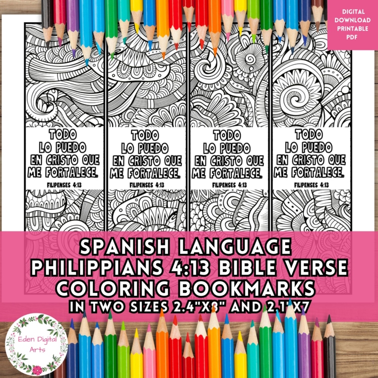 Spanish Philippians 4 13 Bible Verse Coloring Bookmarks Scripture Craft DIY Gift