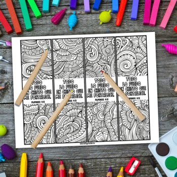 Spanish Philippians 4 13 Bible Verse Coloring Bookmarks Scripture Craft DIY Gift, image 3