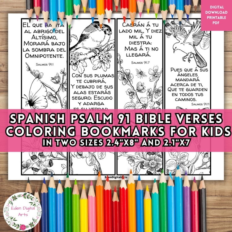 Spanish Psalm 91 Bible Verse Coloring Bookmarks Cards Scripture Activity Craft