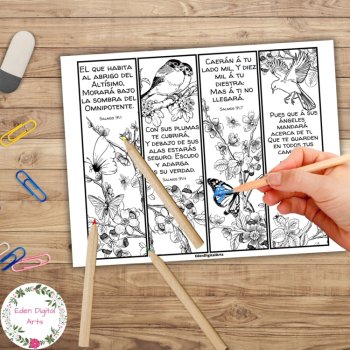Spanish Psalm 91 Bible Verse Coloring Bookmarks Cards Scripture Activity Craft, image 2