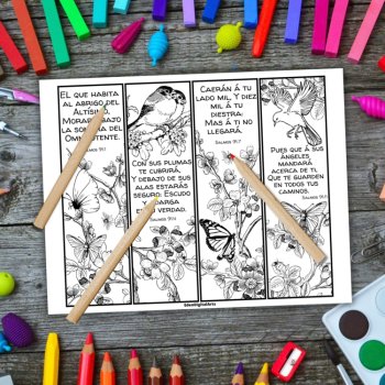 Spanish Psalm 91 Bible Verse Coloring Bookmarks Cards Scripture Activity Craft, image 3