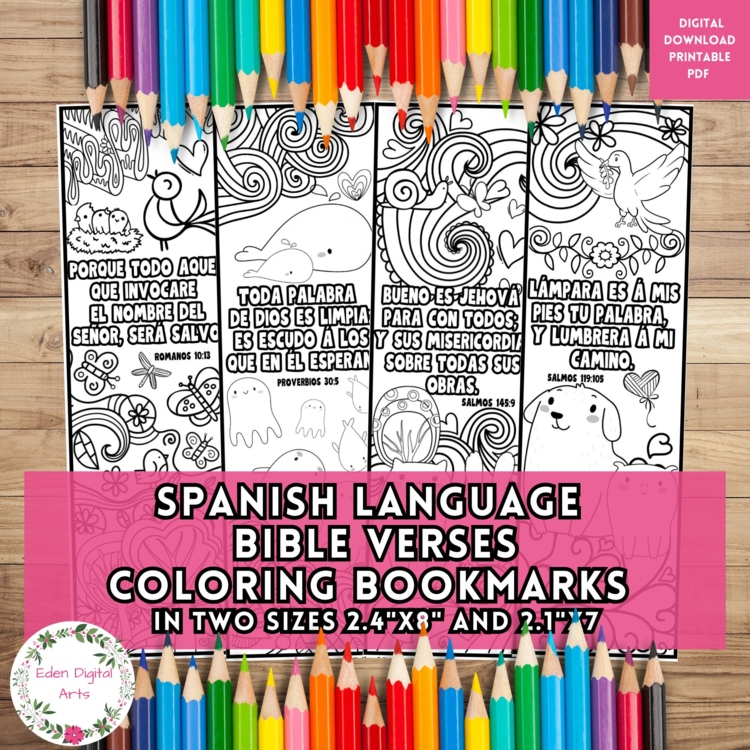 Spanish Bible Verses Coloring Bookmarks with Cute Animals Keepsake Craft Gifts