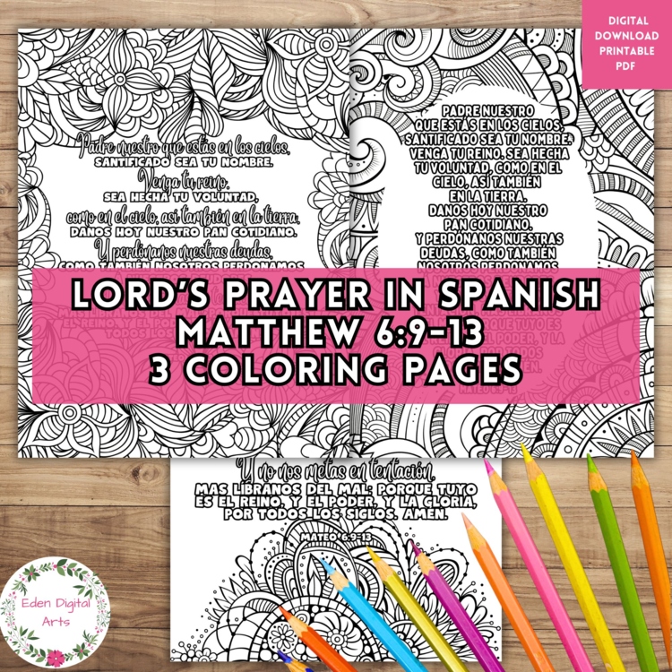 Spanish Language Lord's Prayer Doodle Calm Coloring Pages Matthew 6 Bible Verses