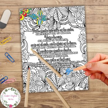 Spanish Language Lord's Prayer Doodle Calm Coloring Pages Matthew 6 Bible Verses, image 2