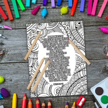Spanish Language Lord's Prayer Doodle Calm Coloring Pages Matthew 6 Bible Verses, image 3