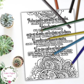 Spanish Language Lord's Prayer Doodle Calm Coloring Pages Matthew 6 Bible Verses, image 4