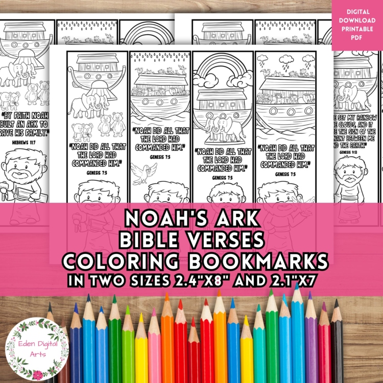 Noah's Ark Bible Story Scripture Coloring Bookmarks Keepsake Craft Student Gift