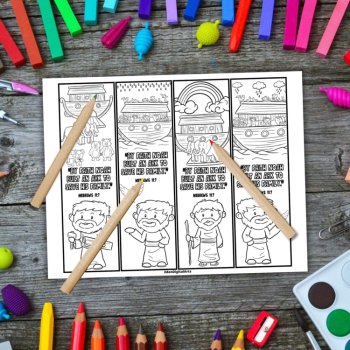 Noah's Ark Bible Story Scripture Coloring Bookmarks Keepsake Craft Student Gift, image 2