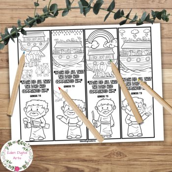 Noah's Ark Bible Story Scripture Coloring Bookmarks Keepsake Craft Student Gift, image 3