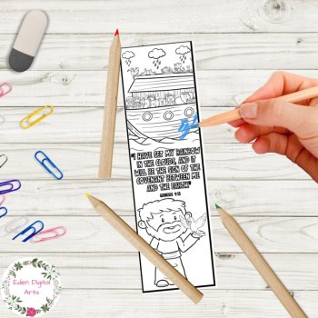Noah's Ark Bible Story Scripture Coloring Bookmarks Keepsake Craft Student Gift, image 4