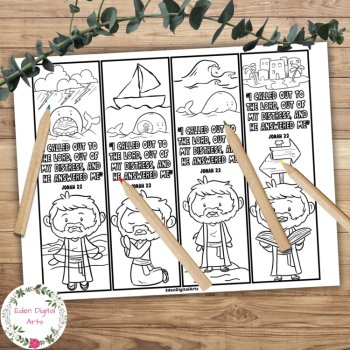 Jonah and the Whale Bible Story Scripture Coloring Bookmarks Keepsake Craft Gift, image 2