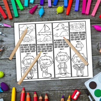 Jonah and the Whale Bible Story Scripture Coloring Bookmarks Keepsake Craft Gift, image 3