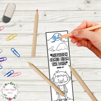 Jonah and the Whale Bible Story Scripture Coloring Bookmarks Keepsake Craft Gift, image 4
