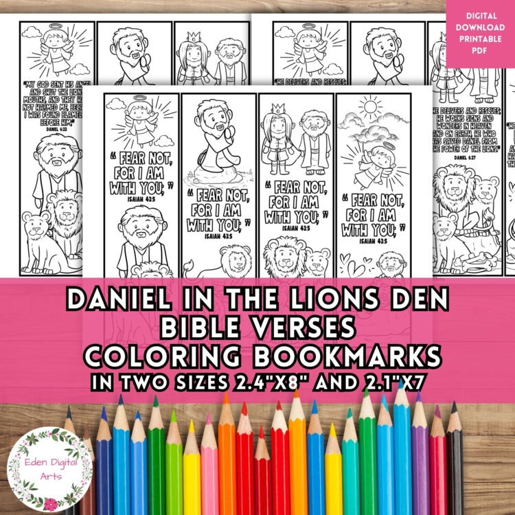 Daniel in the Lions Den Story Bible Verse Coloring Bookmarks Keepsake Craft Gift
