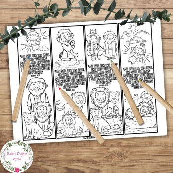 Daniel in the Lions Den Story Bible Verse Coloring Bookmarks Keepsake Craft Gift, image 2