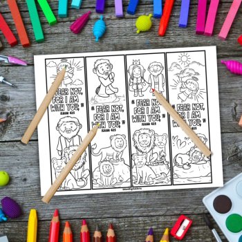 Daniel in the Lions Den Story Bible Verse Coloring Bookmarks Keepsake Craft Gift, image 3