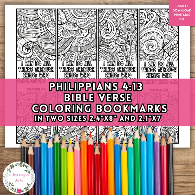 Philippians 4 13 Bible Verse Coloring Bookmarks Strength Scripture Craft Gift