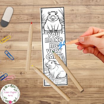 Cute Capybara Pun Bookmarks to Color Kindness Fun Party DIY Coloring Gift Craft, image 2