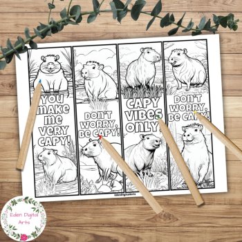 Cute Capybara Pun Bookmarks to Color Kindness Fun Party DIY Coloring Gift Craft, image 3