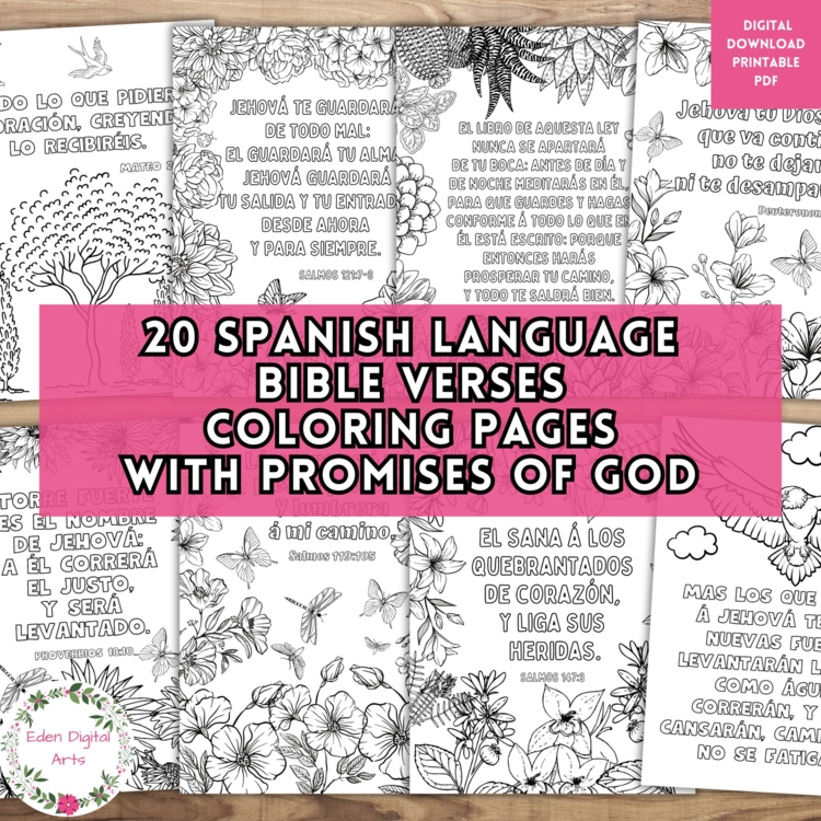Spanish Language 20 Promises of God Bible Verse Coloring Pages Scripture Posters