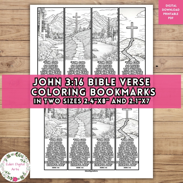 John 3 16 Bible Verse Coloring Bookmarks Nature Keepsake Craft DIY Student Gifts