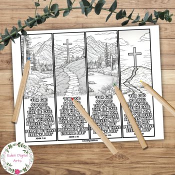 John 3 16 Bible Verse Coloring Bookmarks Nature Keepsake Craft DIY Student Gifts, image 2
