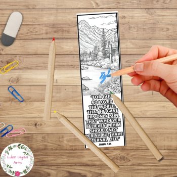 John 3 16 Bible Verse Coloring Bookmarks Nature Keepsake Craft DIY Student Gifts, image 3