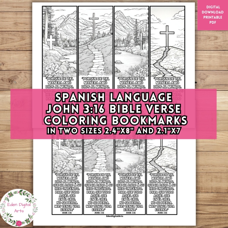 Spanish John 3 16 Bible Verse Coloring Bookmarks Nature Keepsake Craft DIY Gifts