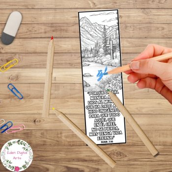 Spanish John 3 16 Bible Verse Coloring Bookmarks Nature Keepsake Craft DIY Gifts, image 2