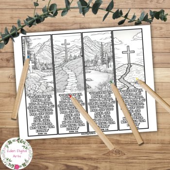Spanish John 3 16 Bible Verse Coloring Bookmarks Nature Keepsake Craft DIY Gifts, image 3