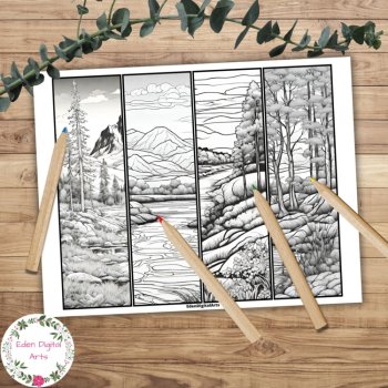 Mindful Bookmarks to Color Nature Landscapes Calm Keepsake Craft Students Gift, image 3