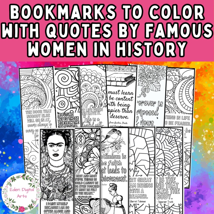 Quotes by Famous Women in History Coloring Bookmarks Bundle Fun DIY Gifts Crafts