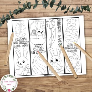 Easter Puns Bookmarks to Color Eggs Bunnies Calm Craft Cards DIY Gifts Rewards, image 2