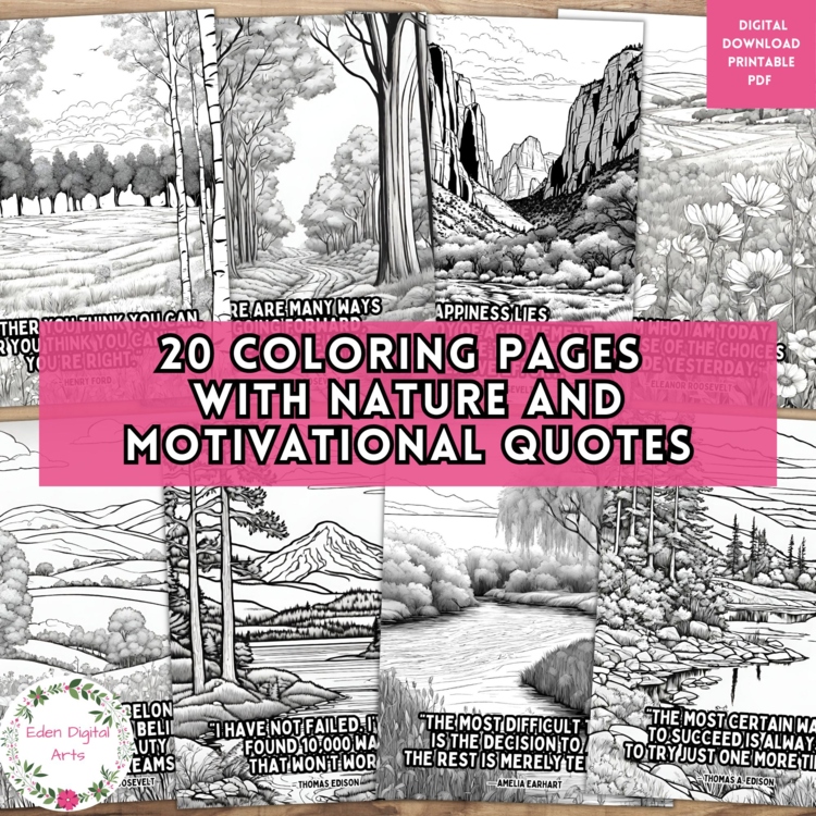 Mindful Coloring Pages Posters Woodland Nature Decor Motivational Quotes