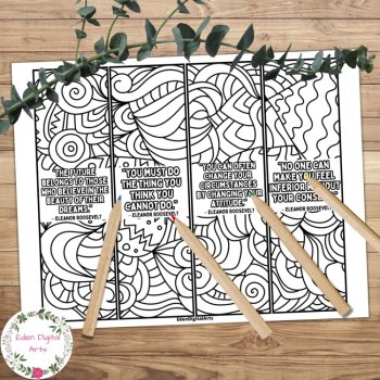 Bookmarks to Color Eleanor Roosevelt Inspirational Quotes Doodles Craft Gifts, image 2