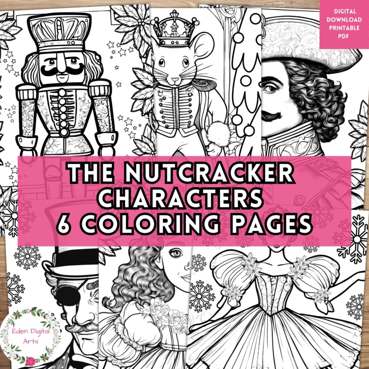 Nutcracker Ballet Characters Coloring Pages Posters Winter Christmas Teen Craft