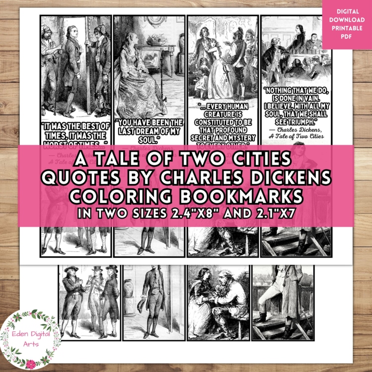 A Tale of Two Cities Charles Dickens Quotes Coloring Bookmarks Teen Craft Gifts