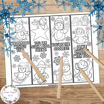 Cute Penguins Pun Bookmarks to Color Kindness Kind Winter Craft Christmas Gifts, image 2