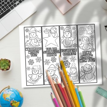 Cute Penguins Pun Bookmarks to Color Kindness Kind Winter Craft Christmas Gifts, image 4